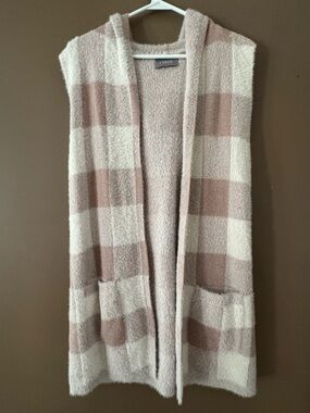 Cyrus Plush Hooded Buffalo Check Vest - Tan & Cream